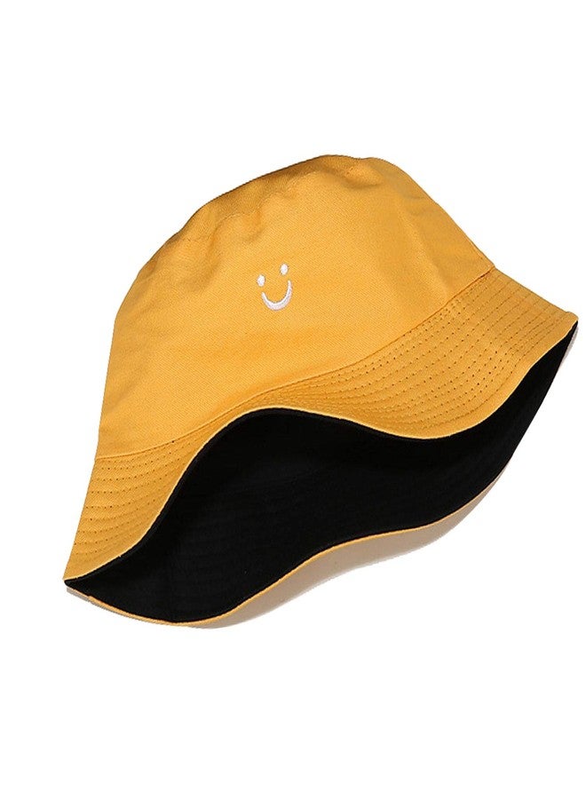 Umeepar Reversible Embroidered Smile Face Bucket Hat 2 in 1 Packable Foldable Beach Sun Hat for Women Men (US, Alpha, Medium, Yellow/Black) - Image 2